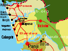 Auf der kleinen Landkarte erkennt man wo Mapusa in Goa liegt.